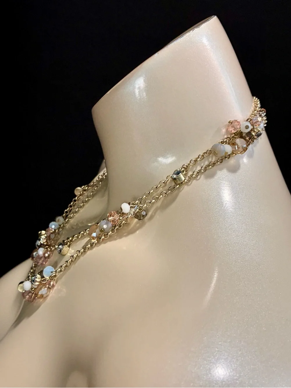 LOFT Gold-Tone Long Necklace with Peach, Champagne and White Beads